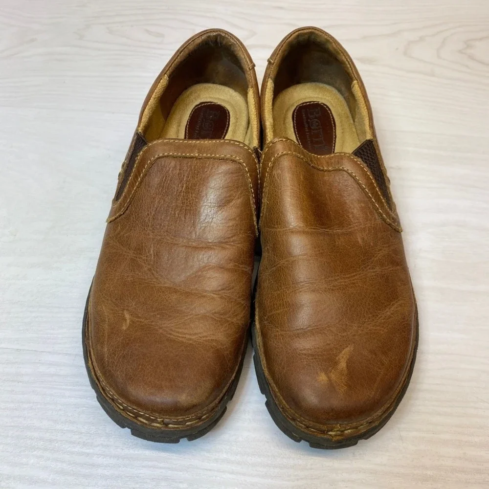 Born Mens 9.5 Slip On Loafers Leather Casual Brown H16275 Comfort Rugged Shoes